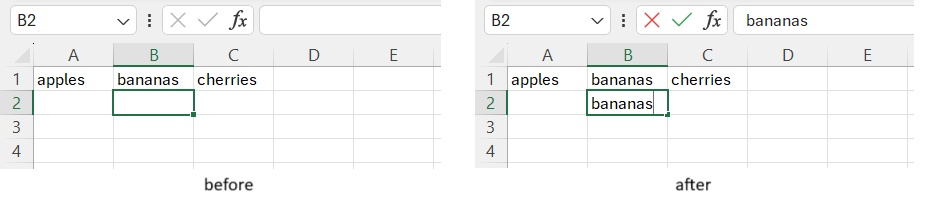 Copy cell above in Excel