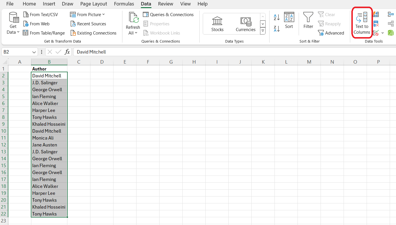 Split to columns in Excel